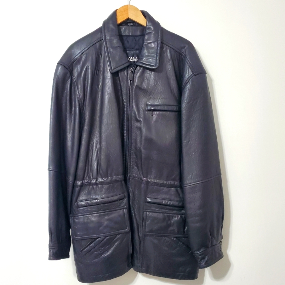 Kenneth Cole Reaction Mens Black Leather Parka Jacket Size XL